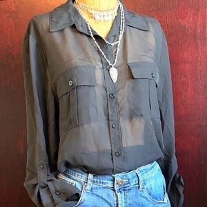 Rue21 Black Sheer Button-Up Blouse